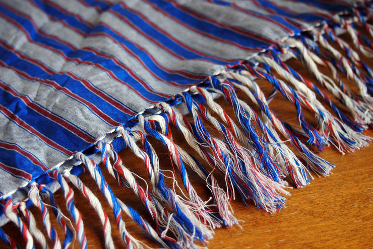 川越唐桟くびまき　灰地に赤・青