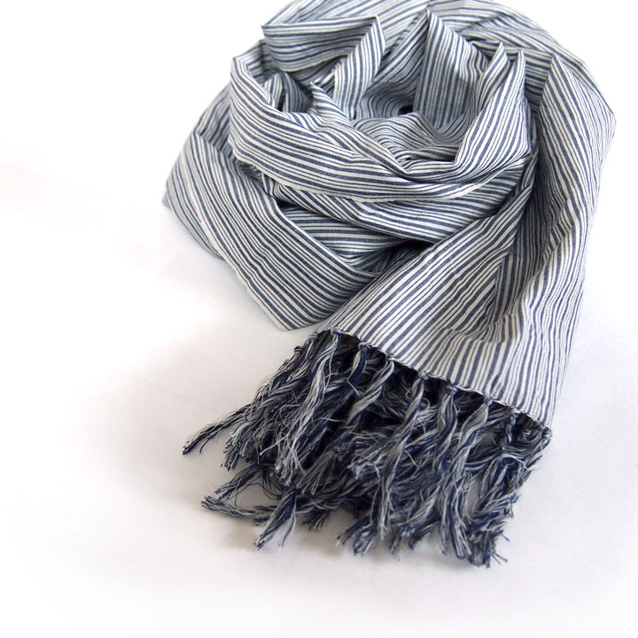 巻いた川越唐桟くびまき　白/紺