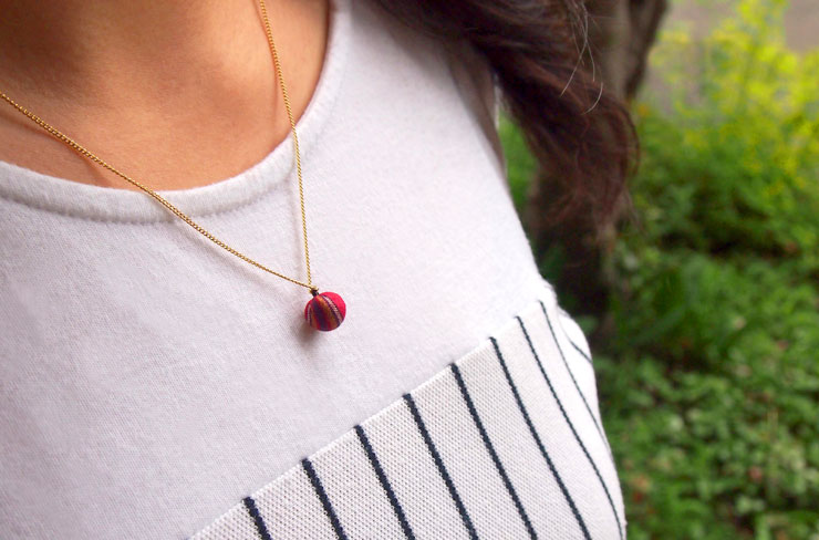 着用した川越唐桟まんまるネックレス